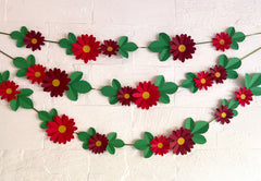 Red Daisy Flower & Leaves Paper Bunting & Wall Decor