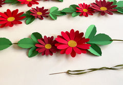 Red Daisy Flower & Leaves Paper Bunting & Wall Decor