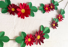 Red Daisy Flower & Leaves Paper Bunting & Wall Decor