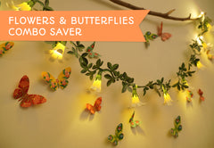 White Paper Flower Fairy Lights & Butterflies Wall Decor Combo