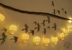 Paper Mini Hot Air Balloon Fairy Lights & Birds Wall Decor Combo