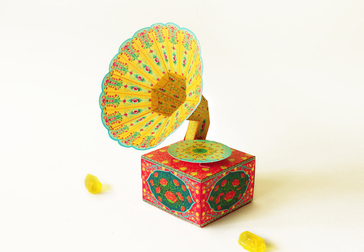 Colourful Mini Gramophone Box DIY Paper Craft Kit Sky Goodies