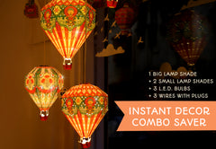 Instant Decor Combo Saver: 3 Hot Air Balloon Paper Lamps + Bulbs + Wires