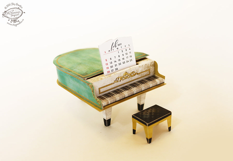 Turquoise Mini Grand Piano Calendar 2024 & 2025 DIY Paper Craft Kit