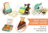 BEST VALUE 2024 Combo Saver: Mini Toaster, Sewing Machine, Typewriter, Piano and Cake Desk Calendars - set of 5 DIY Paper Craft Kits