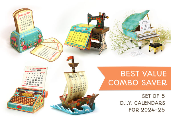 BEST VALUE 2024 Combo Saver: Mini Toaster, Sewing Machine, Typewriter, Piano and Ship Desk Calendars - set of 5 DIY Paper Craft Kits