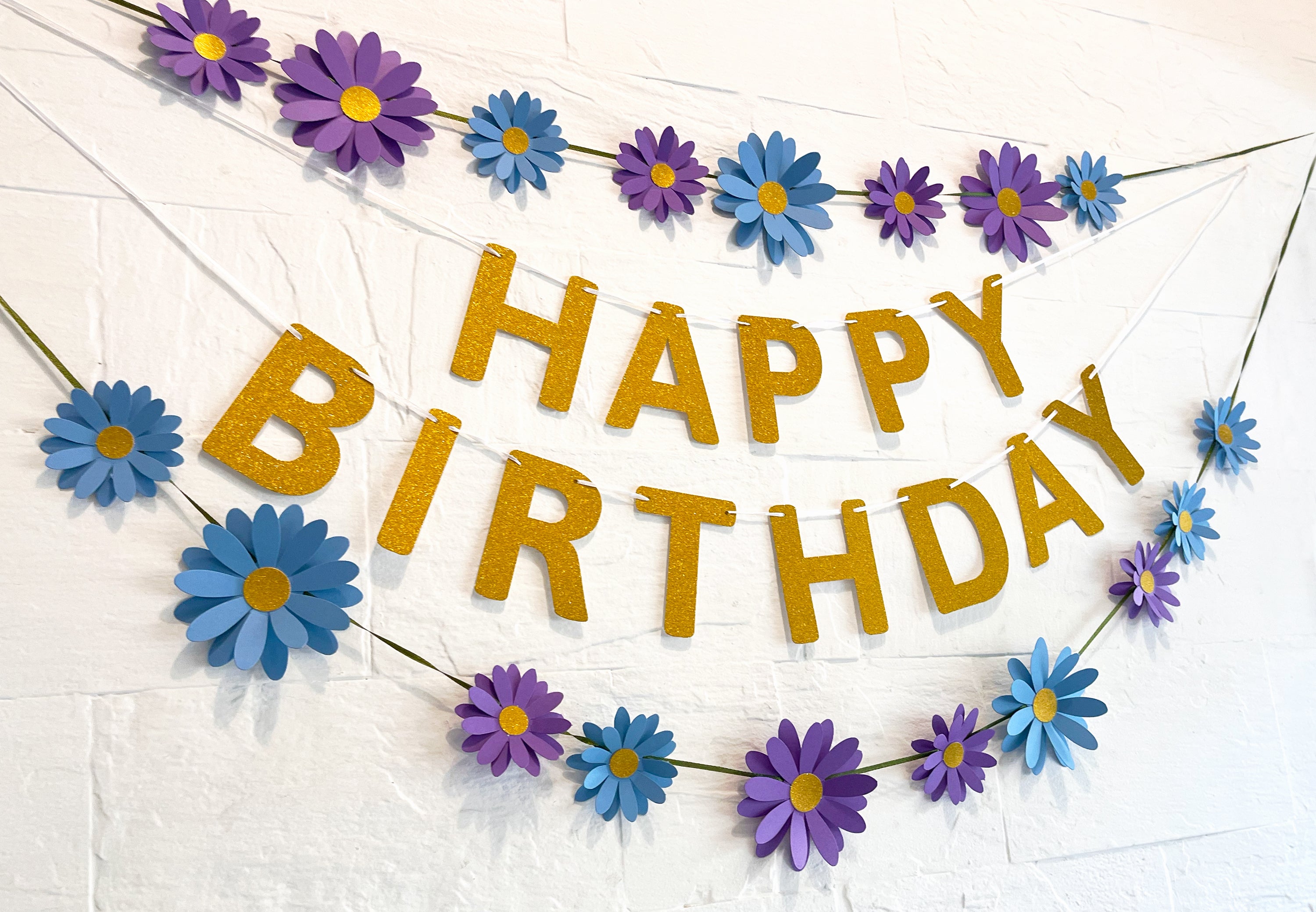 Blue n Purple Daisy and Happy Birthday Paper Party Decor