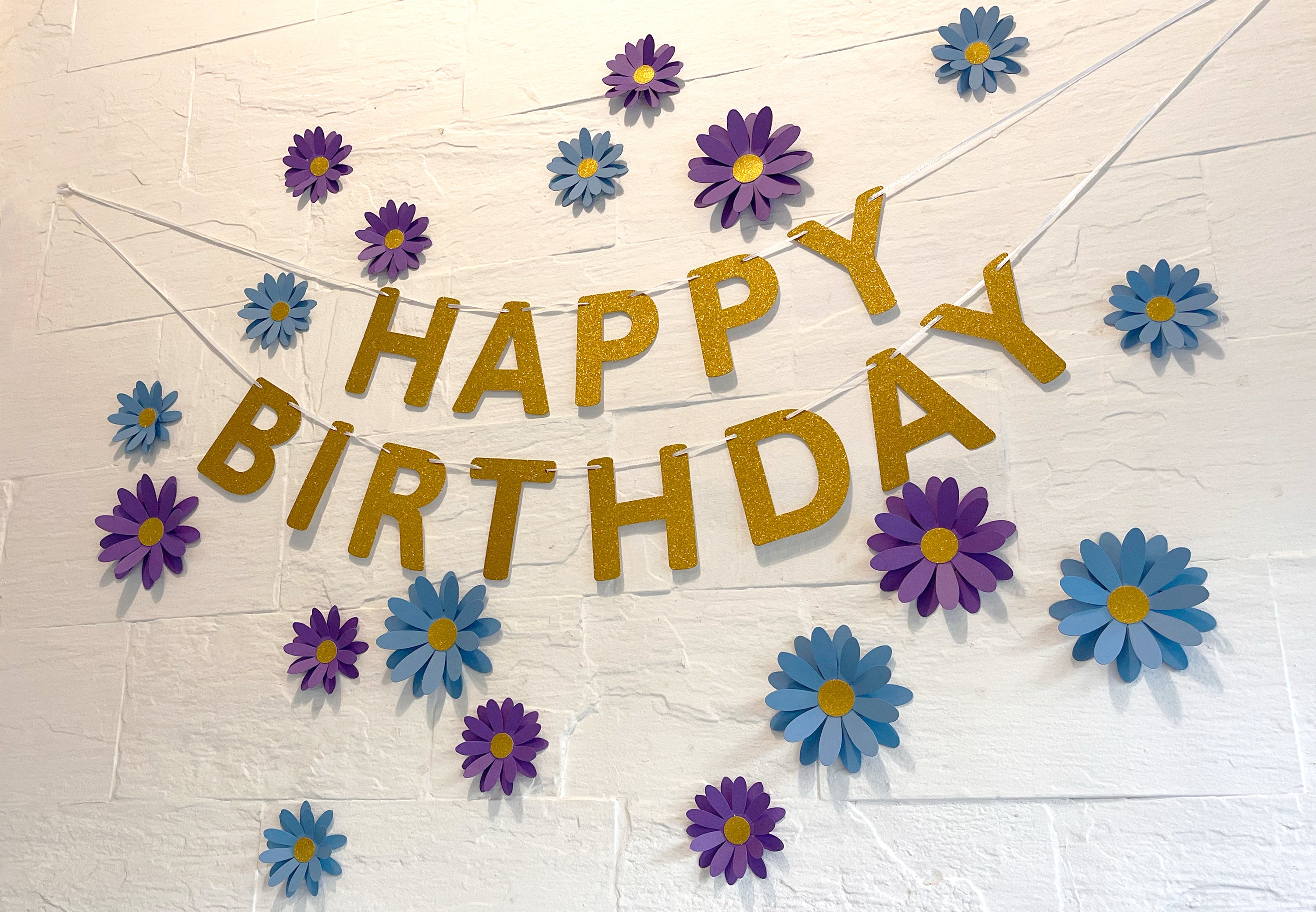 Blue n Purple Daisy and Happy Birthday Paper Party Decor