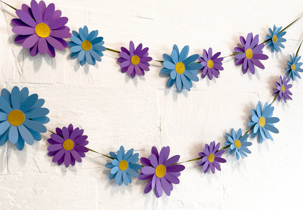 Blue n Purple Daisy Flower Paper Bunting & Wall Decor