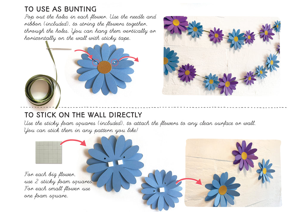 Blue n Purple Daisy Flower Paper Bunting & Wall Decor