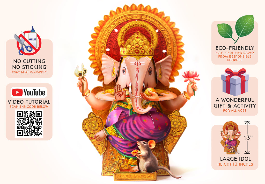 Big Ganesha Idol DIY Paper Craft Kit - Height 13 inches
