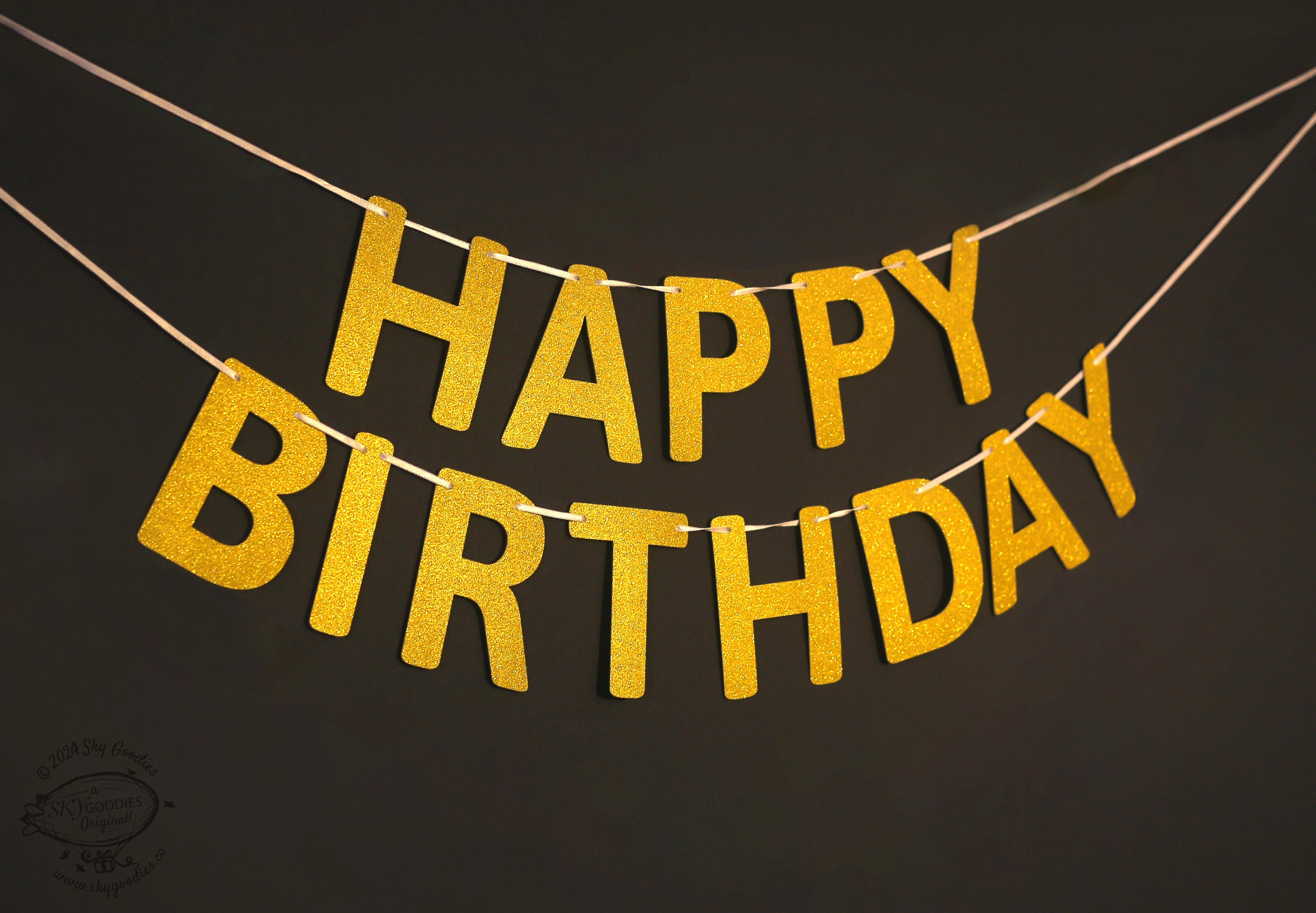 Golden Happy Birthday Banner Bunting