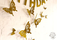 Golden Butterflies and Happy Birthday Paper Party Decor