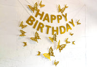 Golden Butterflies and Happy Birthday Paper Party Decor