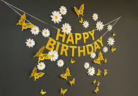 White Daisy Flower, Butterflies and Happy Birthday Paper Party Decor