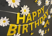 White Daisy Flower, Butterflies and Happy Birthday Paper Party Decor