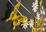 White Daisy Flower, Butterflies and Happy Birthday Paper Party Decor