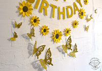 Yellow Sunflower, Butterflies and Happy Birthday Paper Party Decor