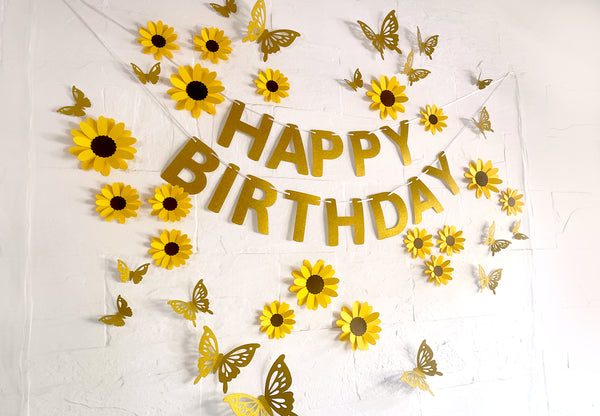 Yellow Sunflower, Butterflies and Happy Birthday Paper Party Decor