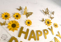 Yellow Sunflower, Butterflies and Happy Birthday Paper Party Decor