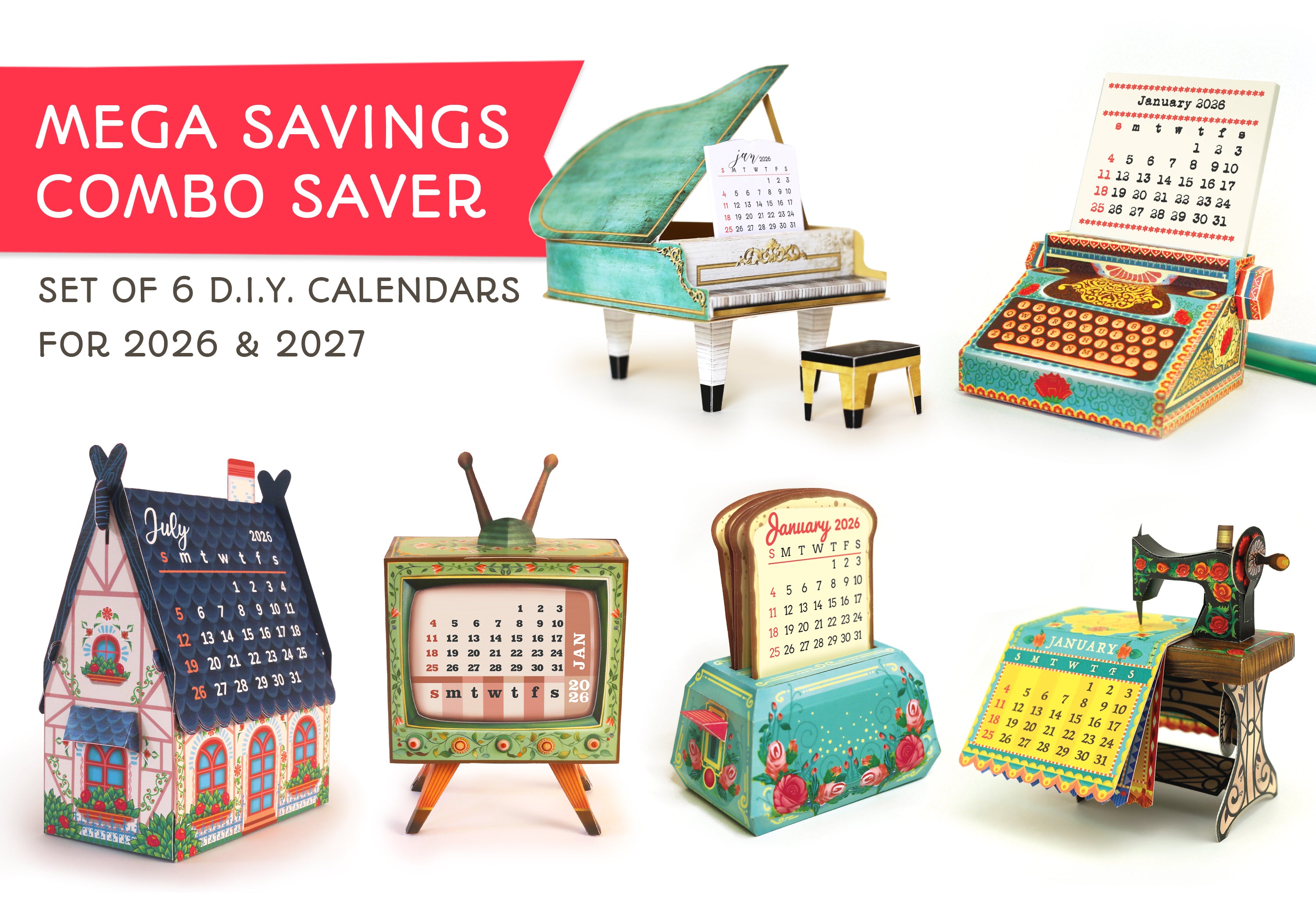 MEGA SAVINGS 2026 Combo Saver Pack of 6 different calendars