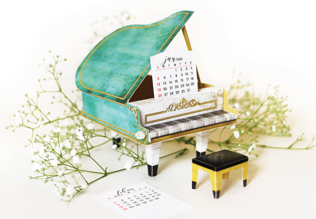 Turquoise Mini Grand Piano Calendar 2025 - DIY Paper Craft Kit