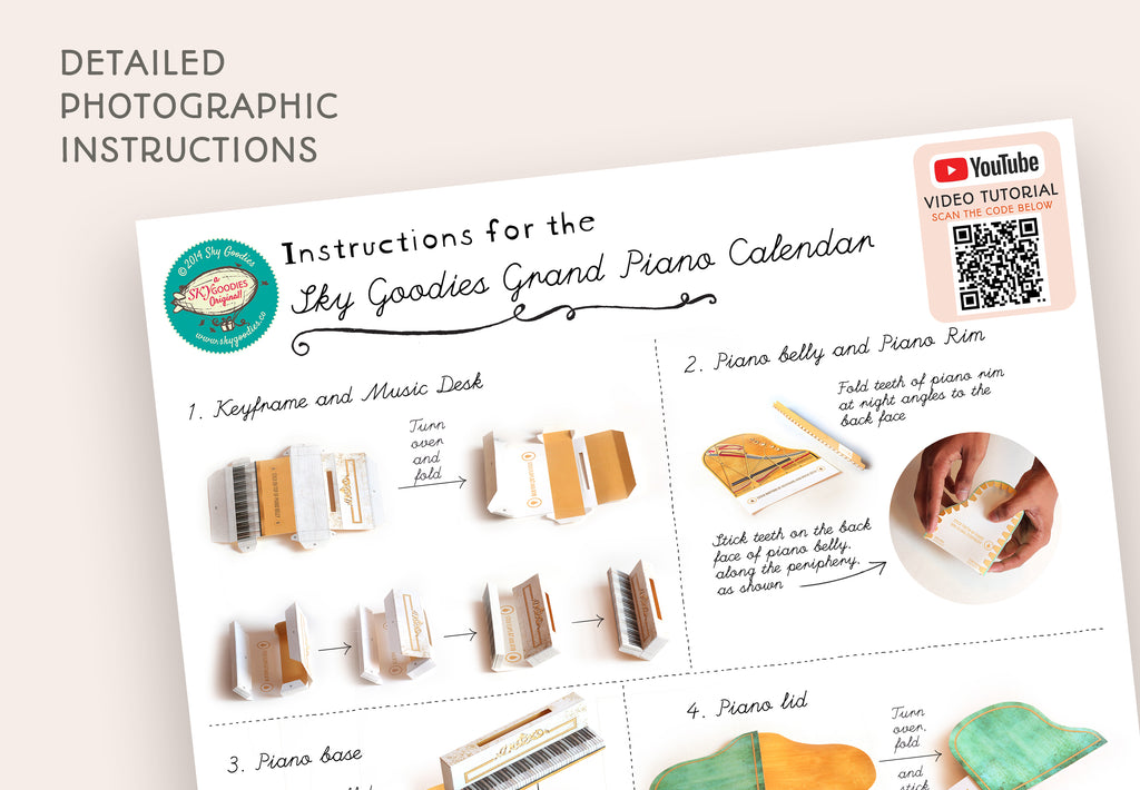 Turquoise Mini Grand Piano Calendar 2026 & 2027 - DIY Paper Craft Kit