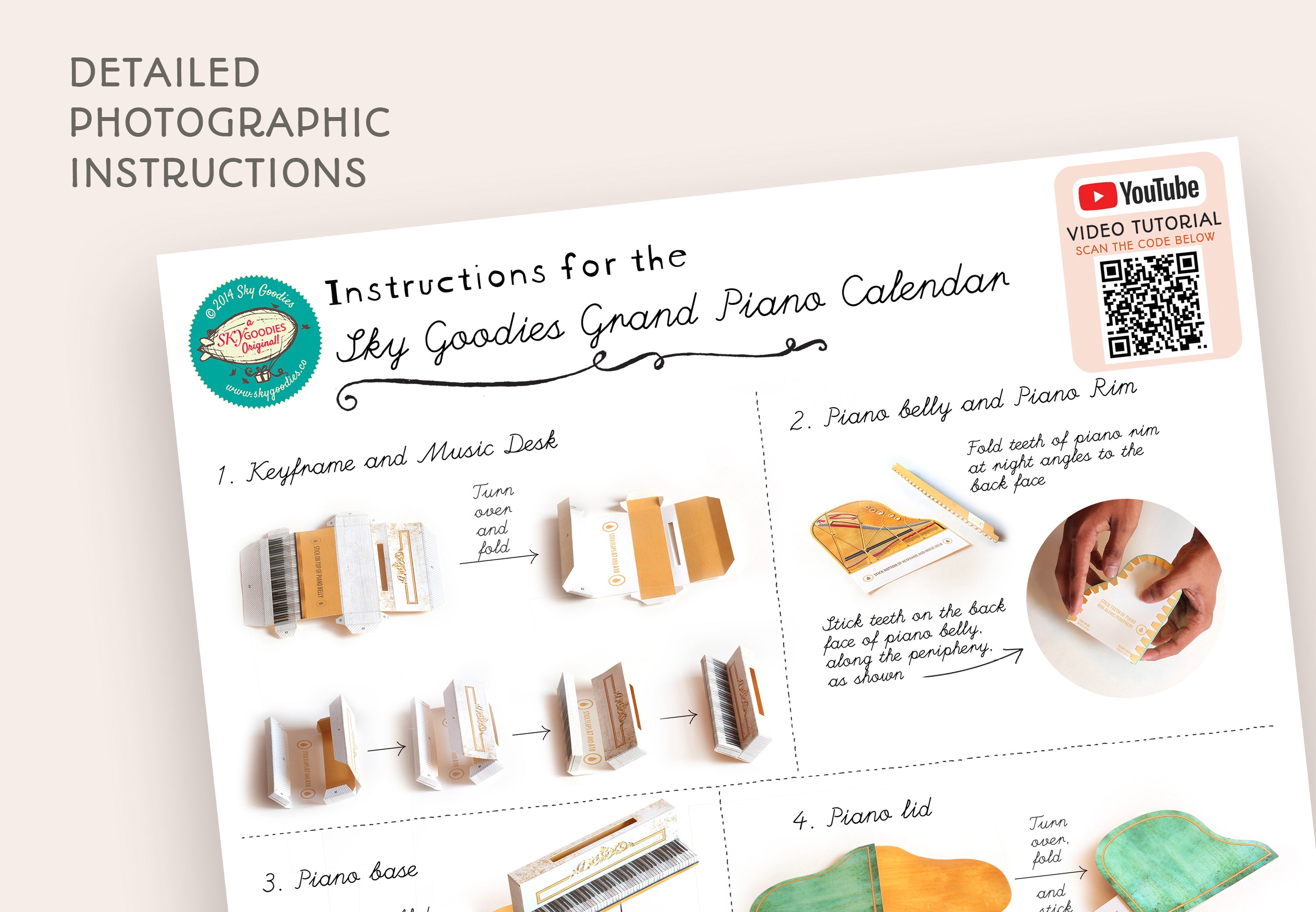 Turquoise Mini Grand Piano Calendar 2026 & 2027 - DIY Paper Craft Kit