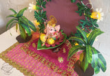 Ganpati Decor Combo Saver 3 - DIY Ganpati + White  Flower Fairy Lights + 2 Banana Trees