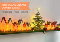 Christmas Village Combo Saver - 12 Mini Houses with Christmas Tree and lights