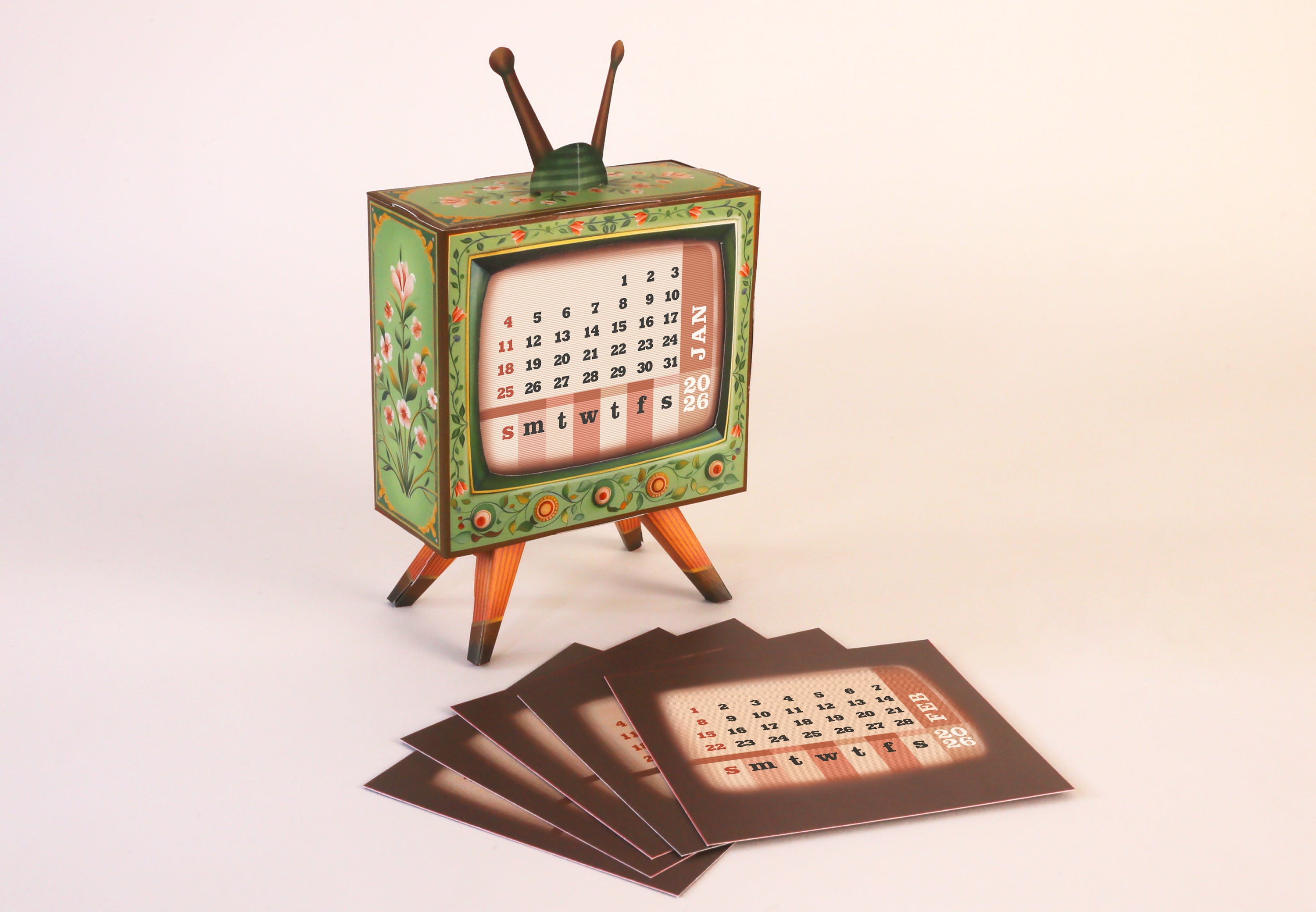 Mini TV Desk Calendar 2026 DIY Paper Craft Kit