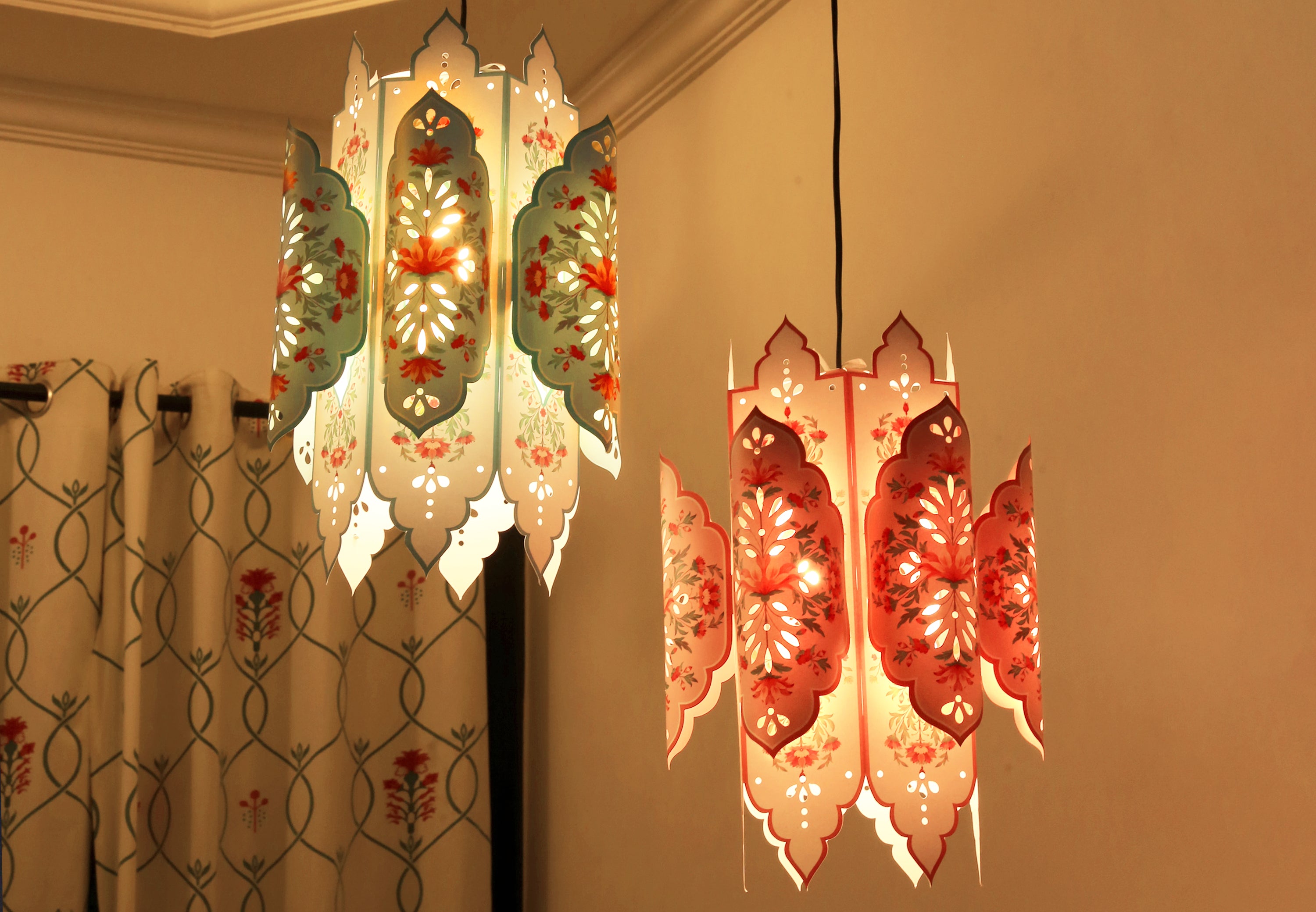 Set of 2: Big Elegant Kandil DIY Paper Lamp Shades PINK and BLUE