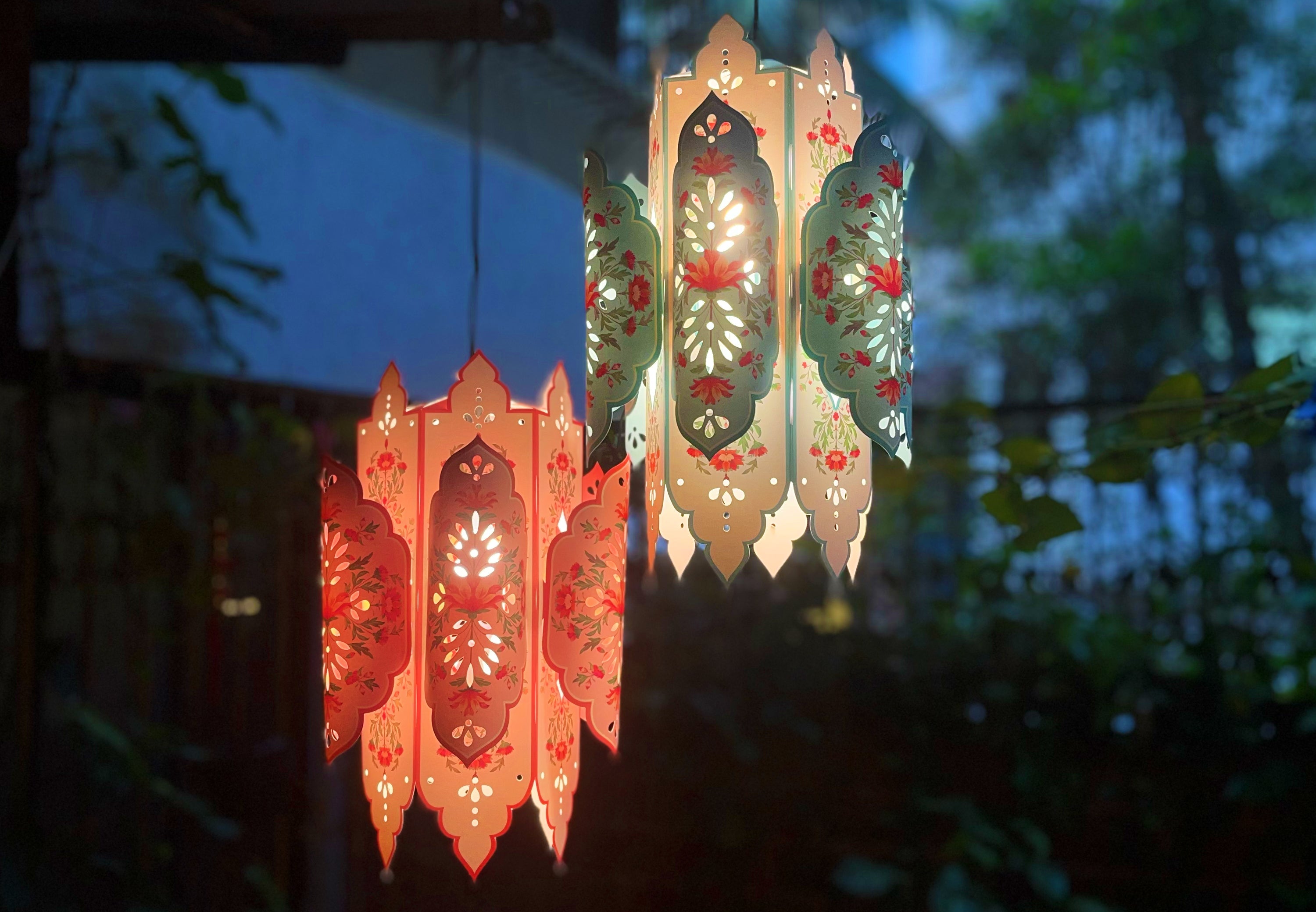 Set of 2: Big Elegant Kandil DIY Paper Lamp Shades PINK and BLUE