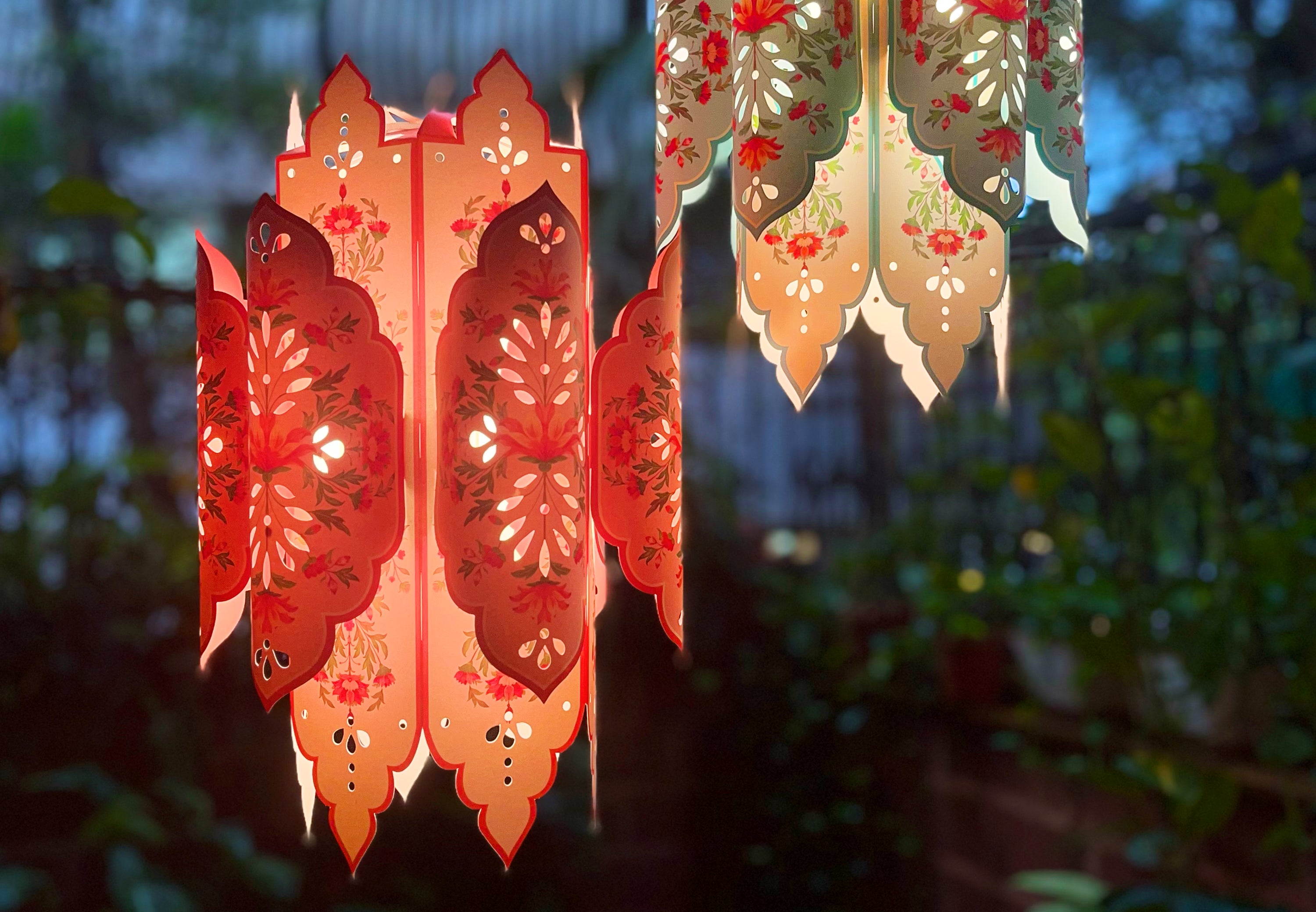 Set of 2: Big Elegant Kandil DIY Paper Lamp Shades PINK and BLUE