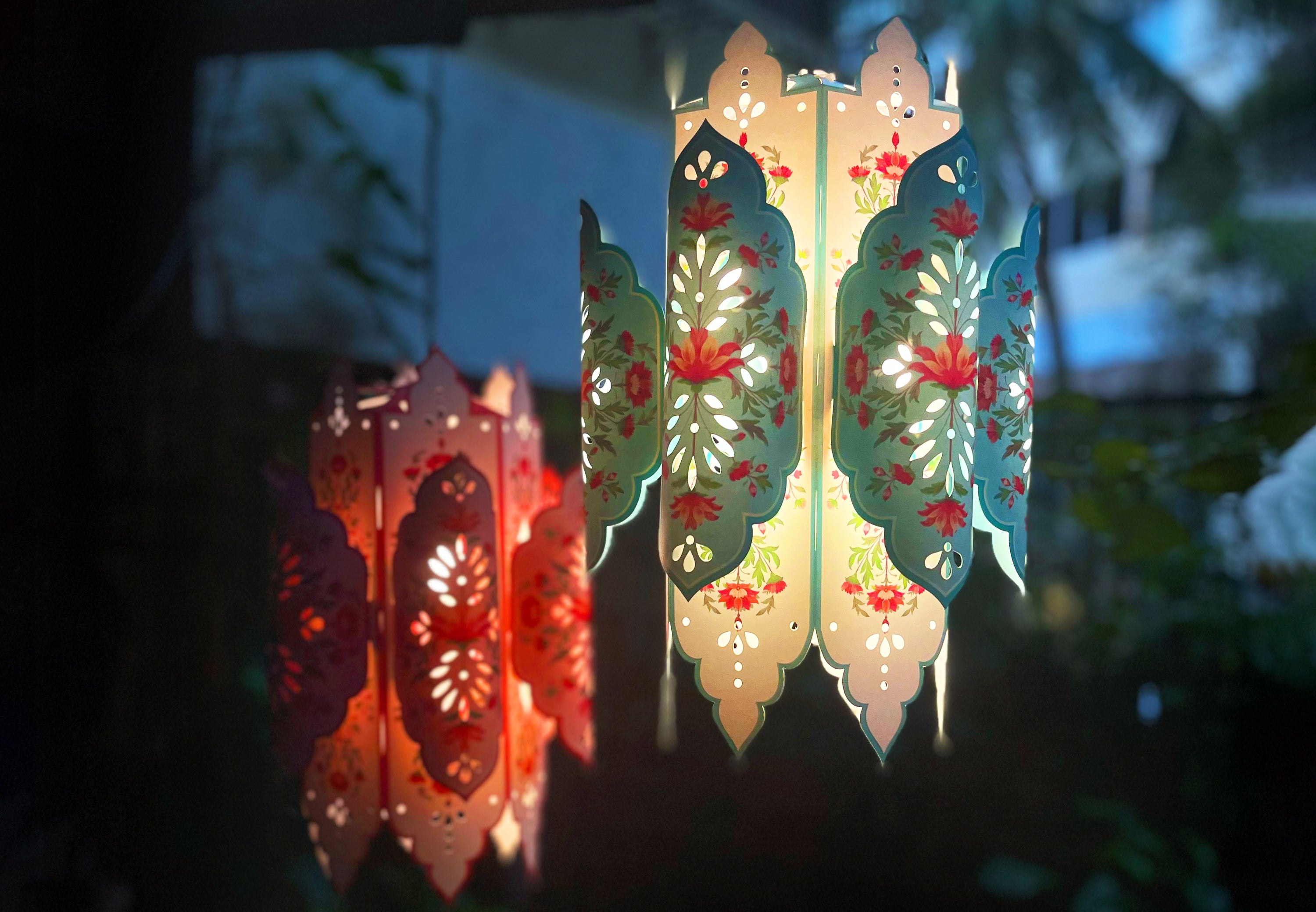 Set of 2: Big Elegant Kandil DIY Paper Lamp Shades PINK and BLUE