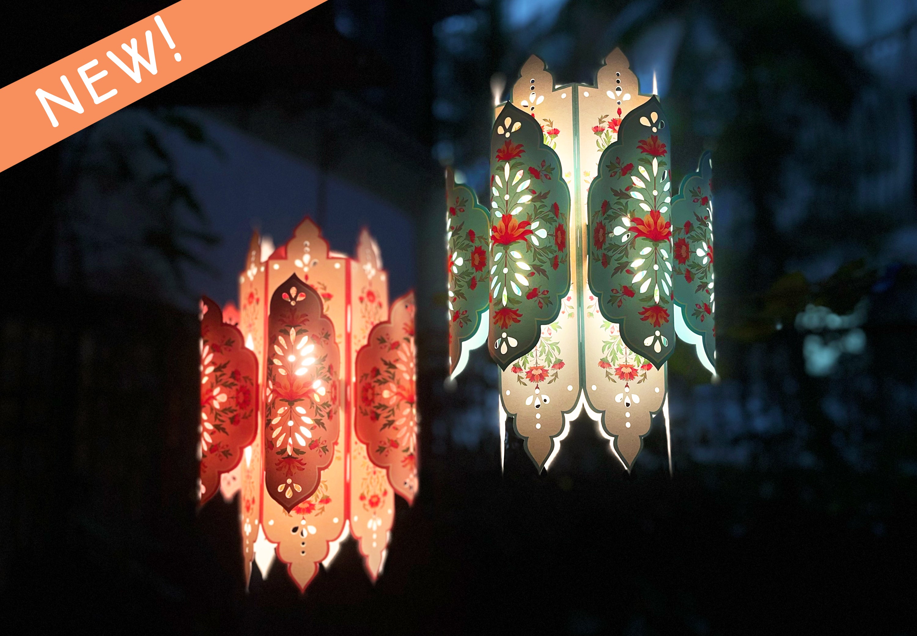 Set of 2: Big Elegant Kandil DIY Paper Lamp Shades PINK and BLUE