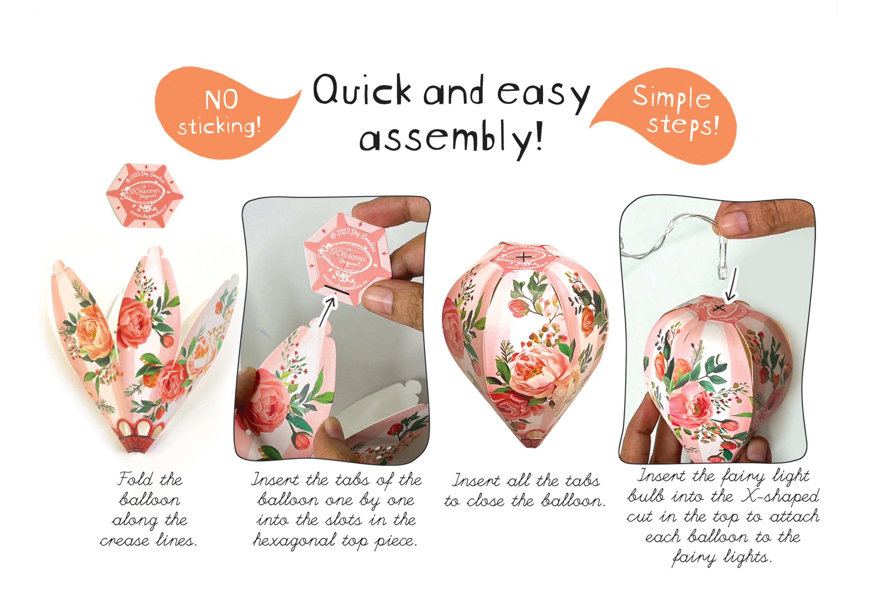 Floral Paper Mini Hot Air Balloon Fairy Lights