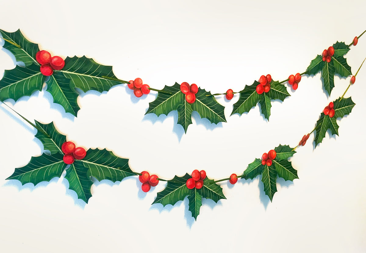 Christmas Holly & Berries Paper Bunting & Wall Decor