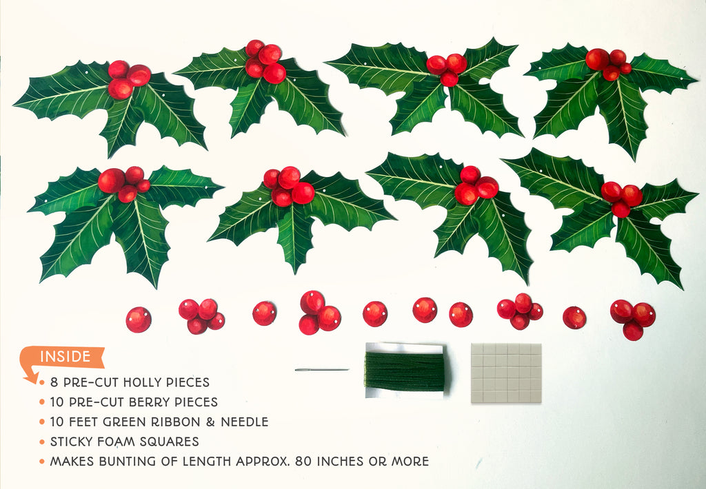 Christmas Holly & Berries Paper Bunting & Wall Decor