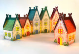 Mini Christmas Village: Set of 6 House Tea Light Holders with Electric Tea Lights