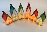 Mini Christmas Village: Set of 6 House Tea Light Holders with Electric Tea Lights