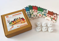 Mini Christmas Village: Set of 6 House Tea Light Holders with Electric Tea Lights