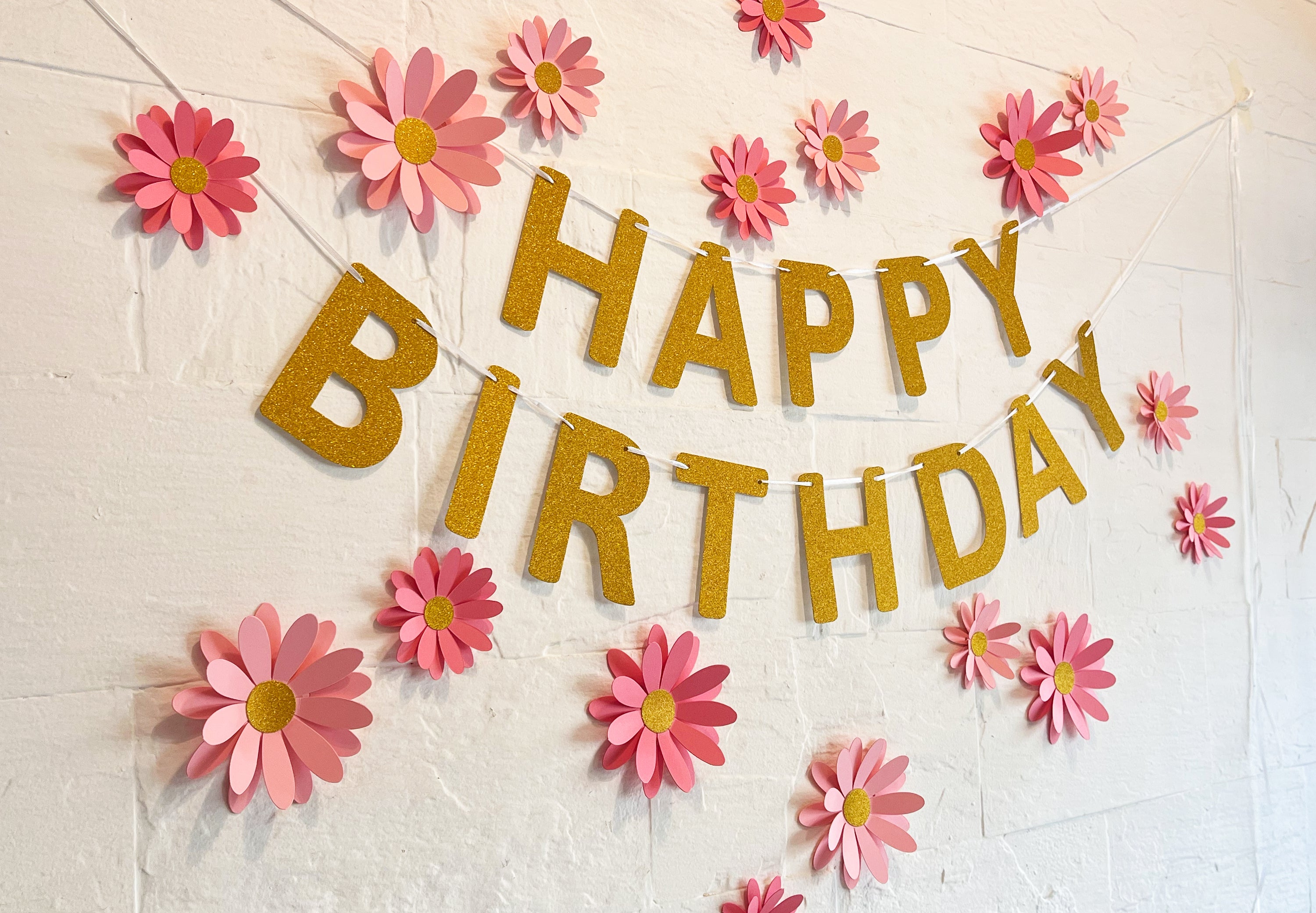 Pink Daisy and Happy Birthday Paper Party Decor