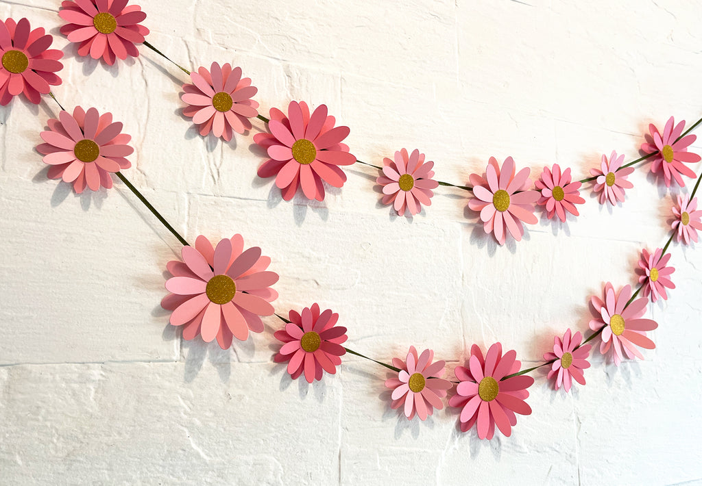 Pink Daisy Flower Paper Bunting & Wall Decor
