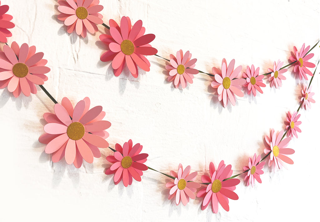 Pink Daisy Flower Paper Bunting & Wall Decor