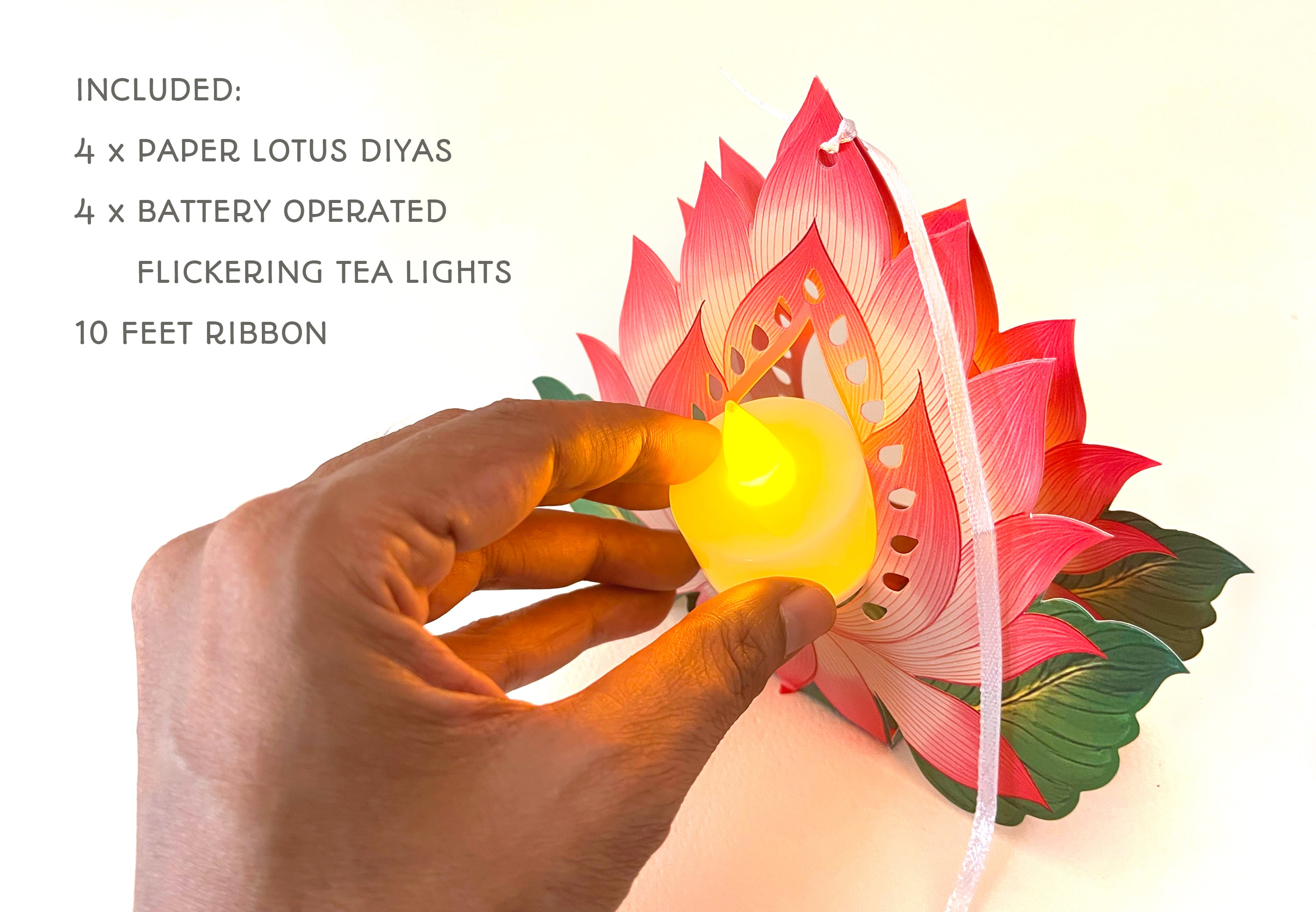 Set of 4 Hanging Lotus Diyas with Electric Tea Lights