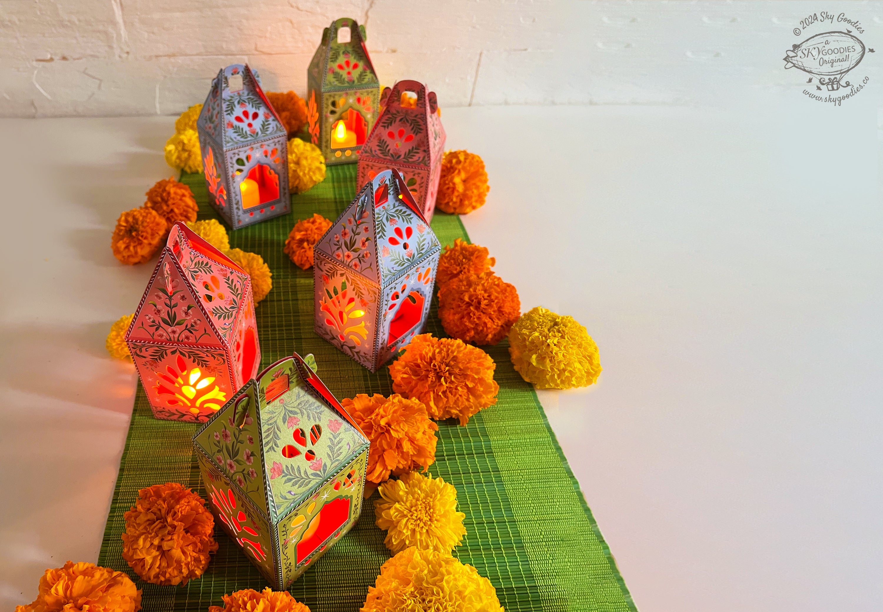 Set of 6 Lantern Tea Light Holders with Electric Tea Lights