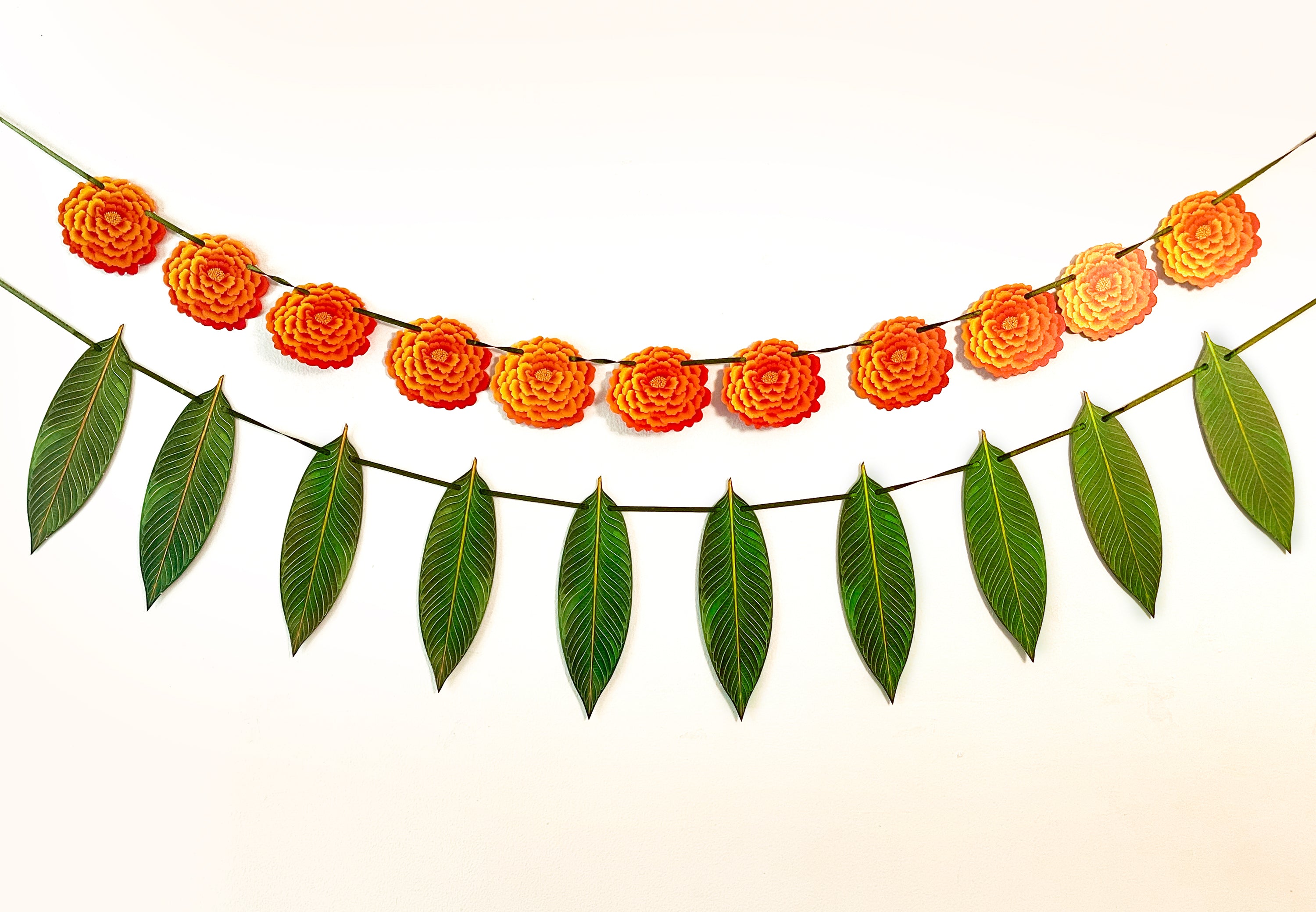 Marigold Flower & Mango Leaf Toran Paper Bunting