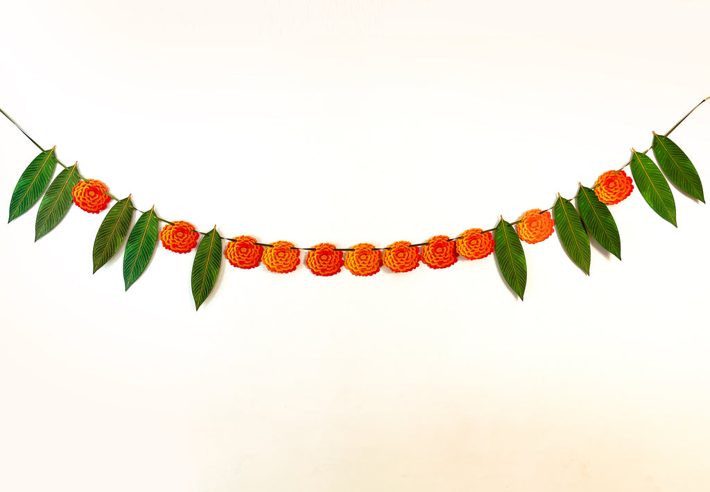 Marigold Flower & Mango Leaf Toran Paper Bunting