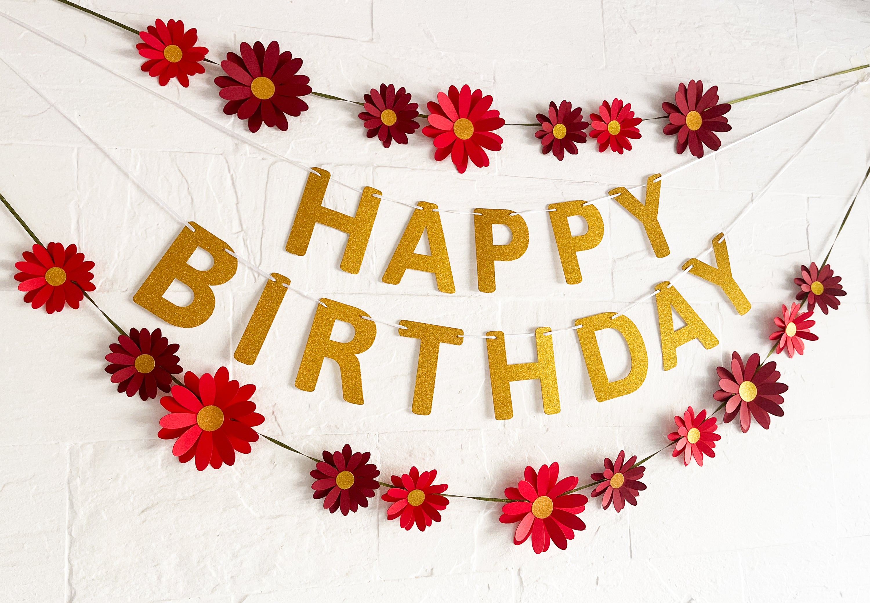Red Daisy and Happy Birthday Paper Party Decor